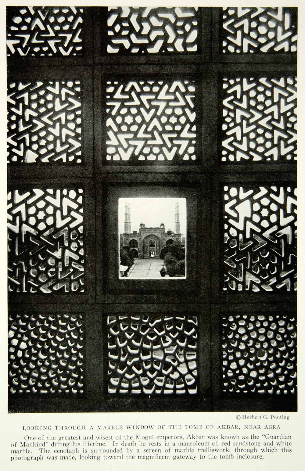 1924 Print Akbar Tomb Agra India Architecture Marble Window Historical View NGM9