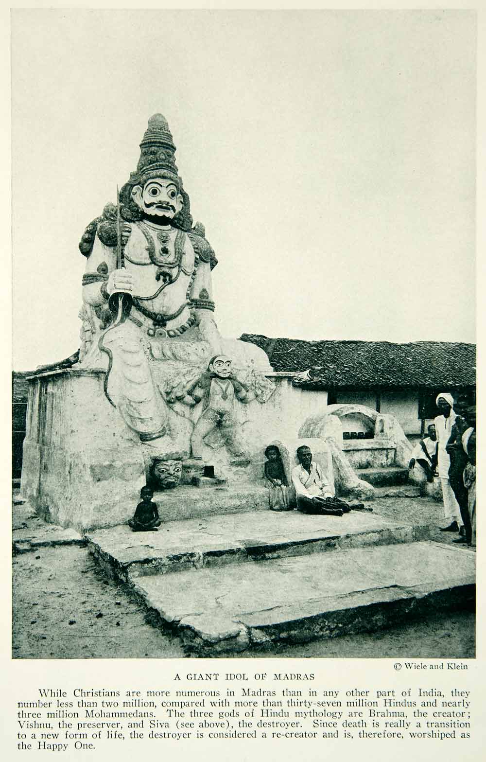 1924 Print Hindu Statue Monument Religious Icon Madras India Historical NGM9