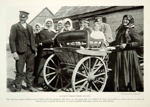 1924 Print Latvian Villagers Rucava Traditional Costume Wagon Historical NGM9