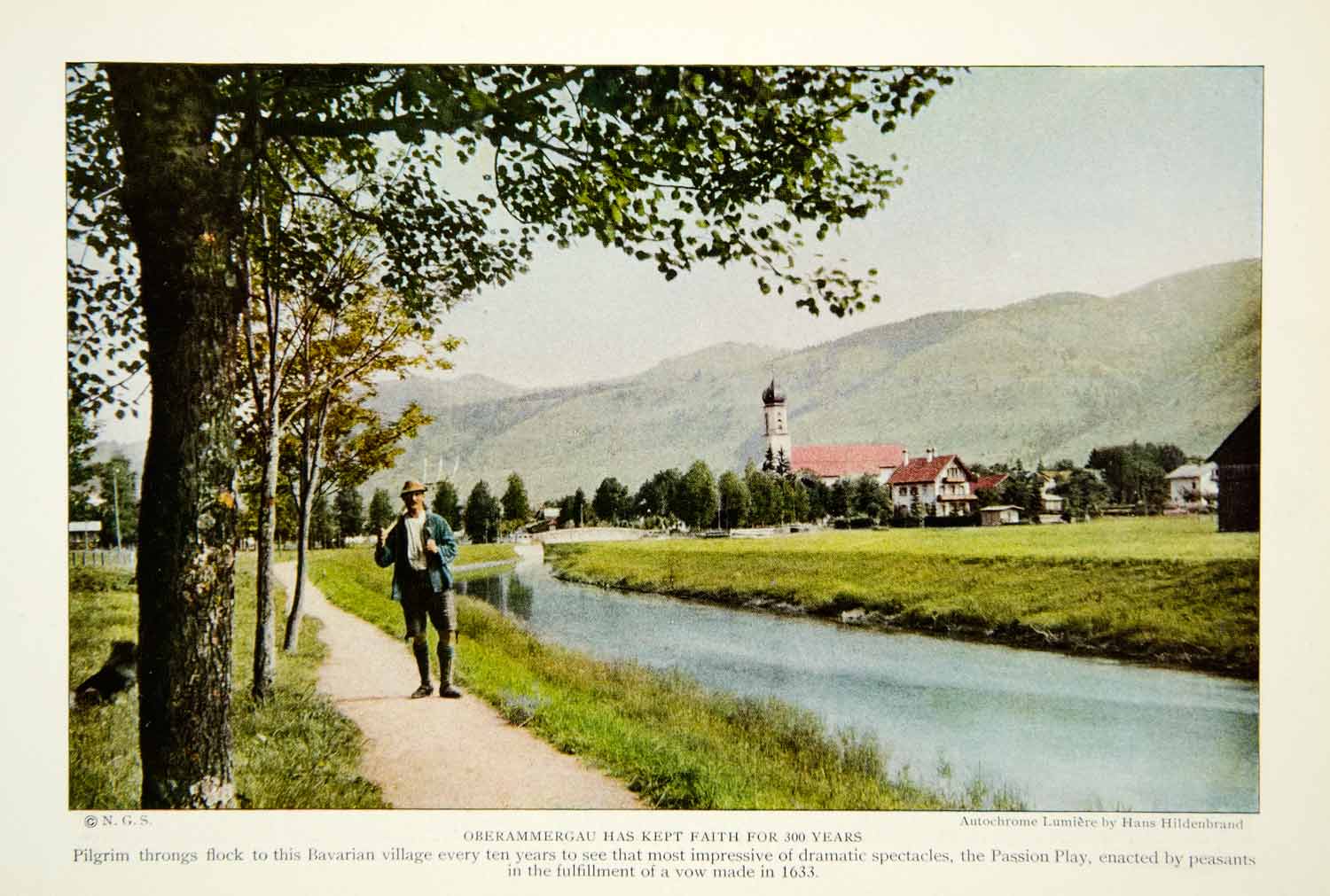 1926 Color Print Oberammergau Bavaria Germany Town Historical Image Village NGM9