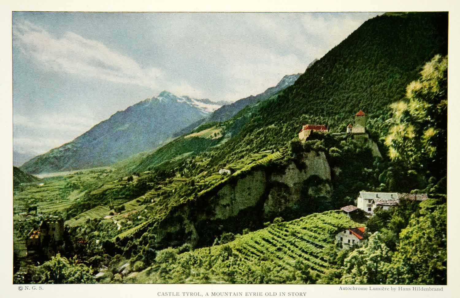 1926 Color Print Tyrol Castle Italy Landscape Fortress Historical Image NGM9