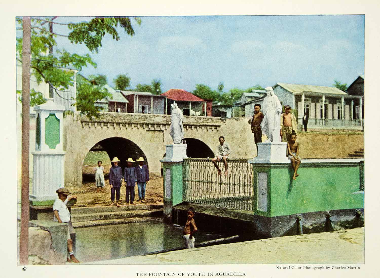 1924 Color Print Puerto Rico Aguadilla Fountain Youth Historical Image View NGM9