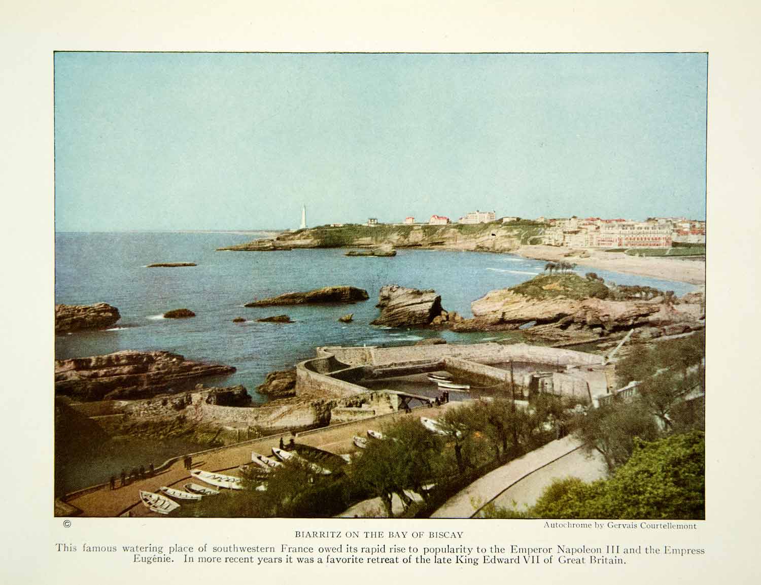 1924 Color Print Bay Biscay Biarritz Town France Landscape Historical Image NGM9