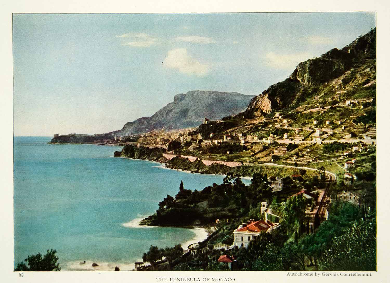 1924 Color Print Monaco Peninsula Landscape Mediterranean Sea Historical NGM9