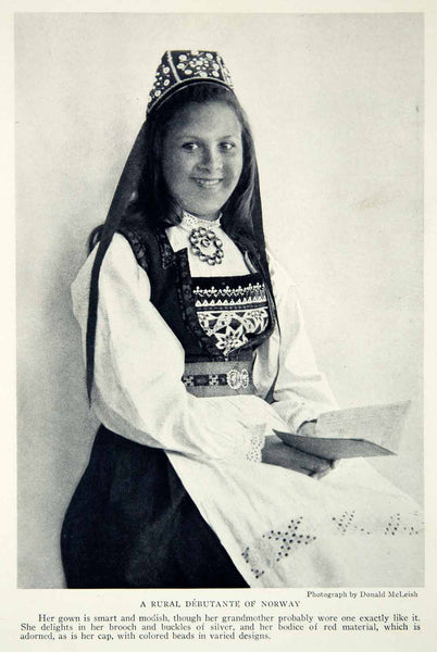 1924 Print Fashion Norway Norwegian Traditional Costume Portrait Dress   Period Paper Historic Art LLC