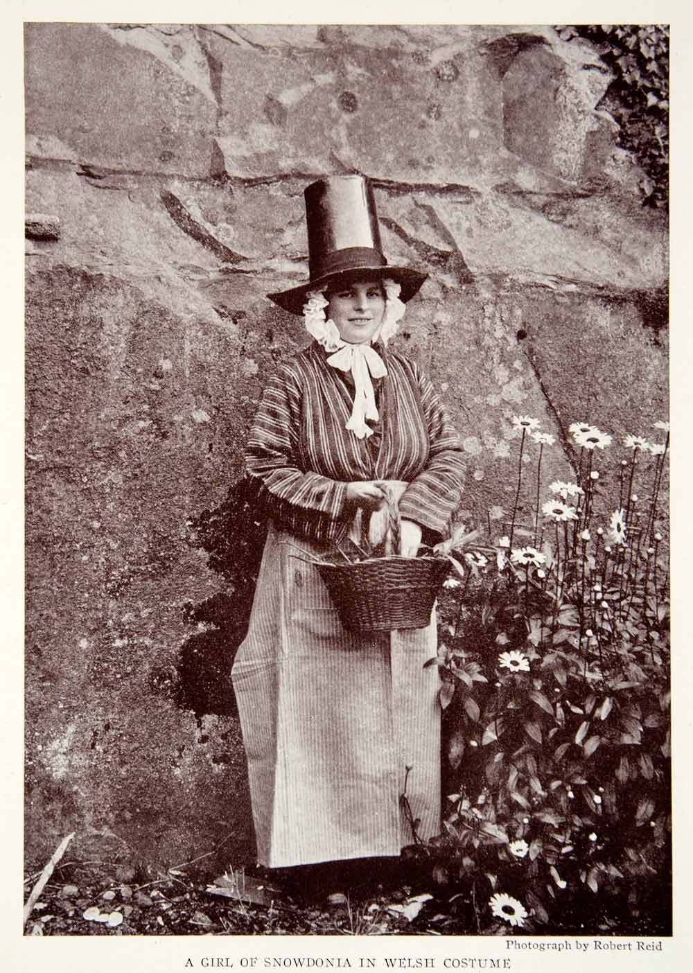 1923 Print Snowdonia Wales Girl Traditional Costume Welsh Hat Dress NGMA1 1923 Print Snowdonia Wales Girl Traditional Costume Welsh Hat Dress NGMA1