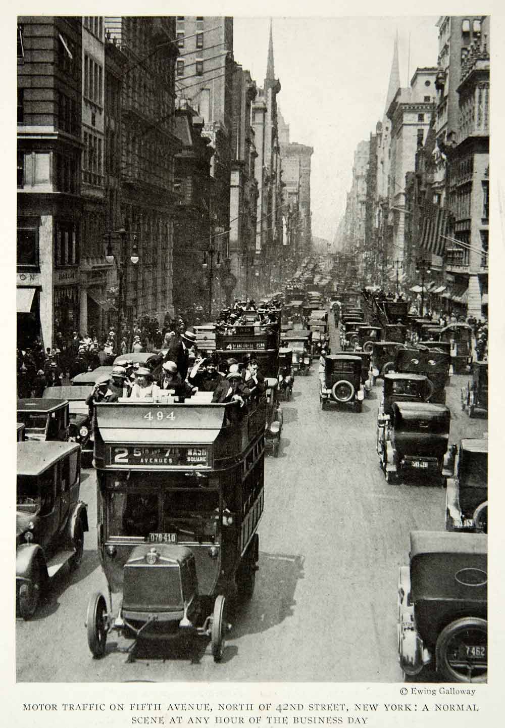 1923 Print Fifth Avenue New York Traffic 42nd Street Car Truck Street View NGMA1