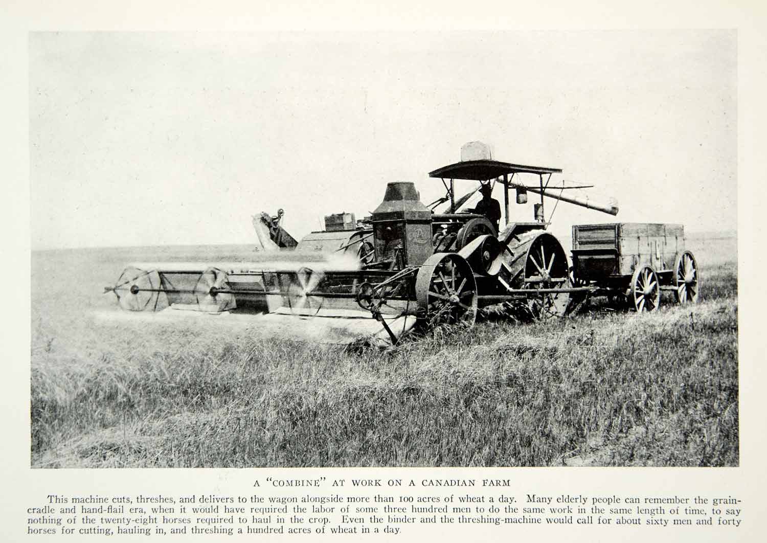 1923 Print Canadian Farm Agriculture Combine Machine Mechanization Wheat NGMA1