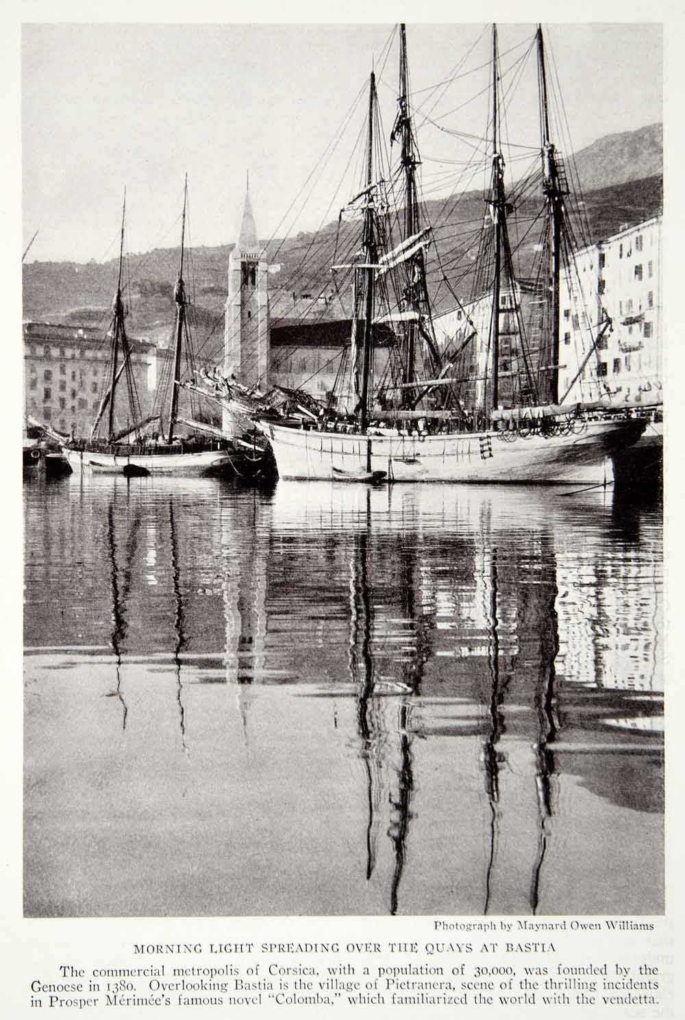 1923 Print Corsica Bastia Port Harbor Ships Mediterranean Sea Island NGMA1