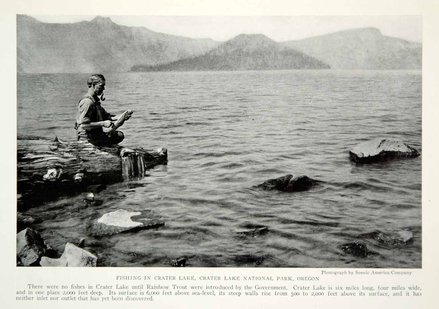 1923 Print Crater Lake National Park Oregon Fishing Fisherman Landscape NGMA1
