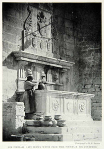 1928 Print Assisi Statue Stone Fountain Villager Historical Image Italy NGMA1