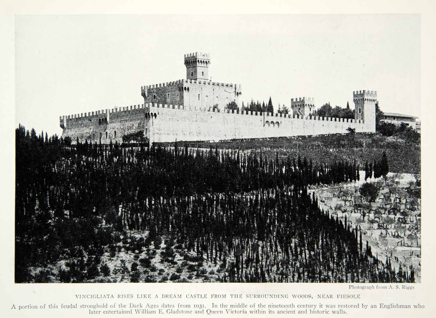 1928 Print Vincigliata Castle Fortress Fiesole Italy Italian Historical NGMA1