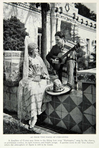 1928 Print Woman Sung Guitar Spanish Garden San Antone Texas Costume Dress NGMA1