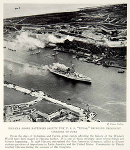 1928 Print U.S.S. Texas Havana Harbor Cuba Coolidge Arrival Salute Ship NGMA1