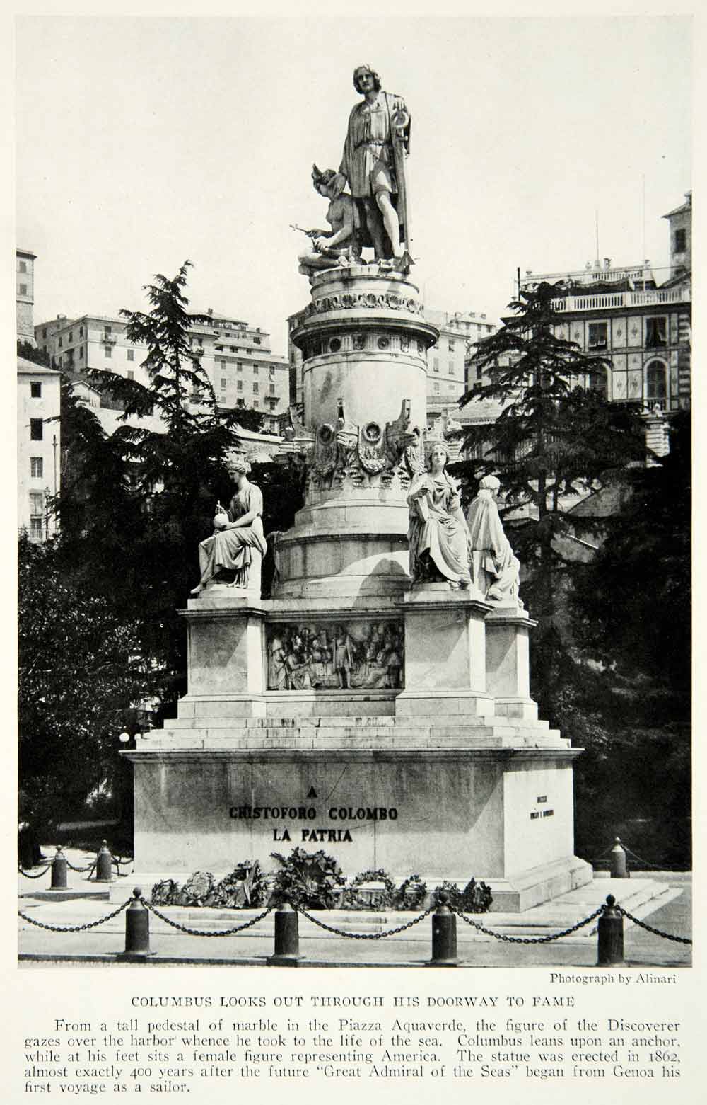1928 Print Christopher Columbus Statue Genoa Italy Monument Piazza NGMA1