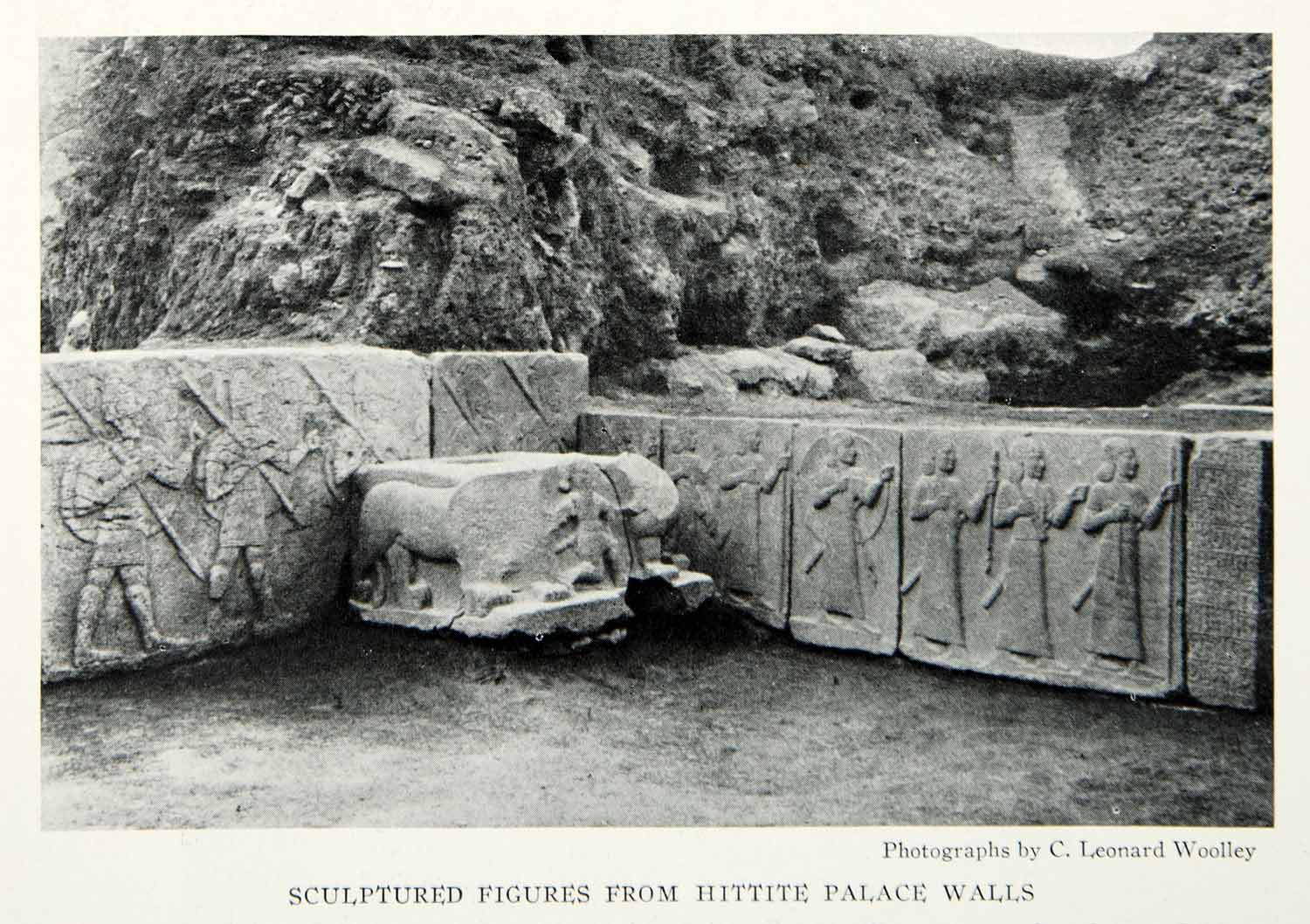 1928 Print Hittite City Carchemish Sculptured Figures Archaeology NGMA1