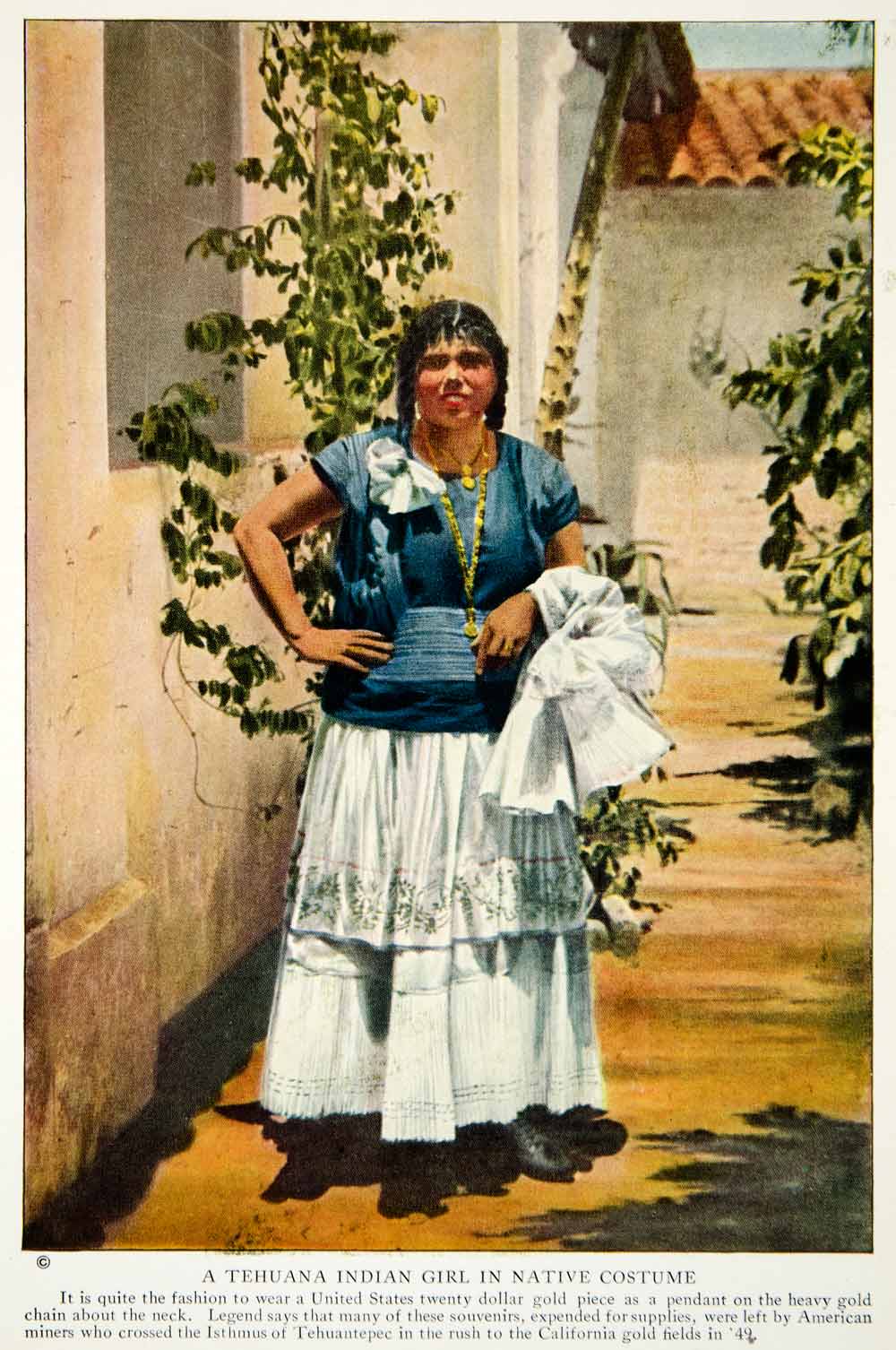 1923 Color Print Tehuana Indian Girl Native Traditional Costume Fashion NGMA1