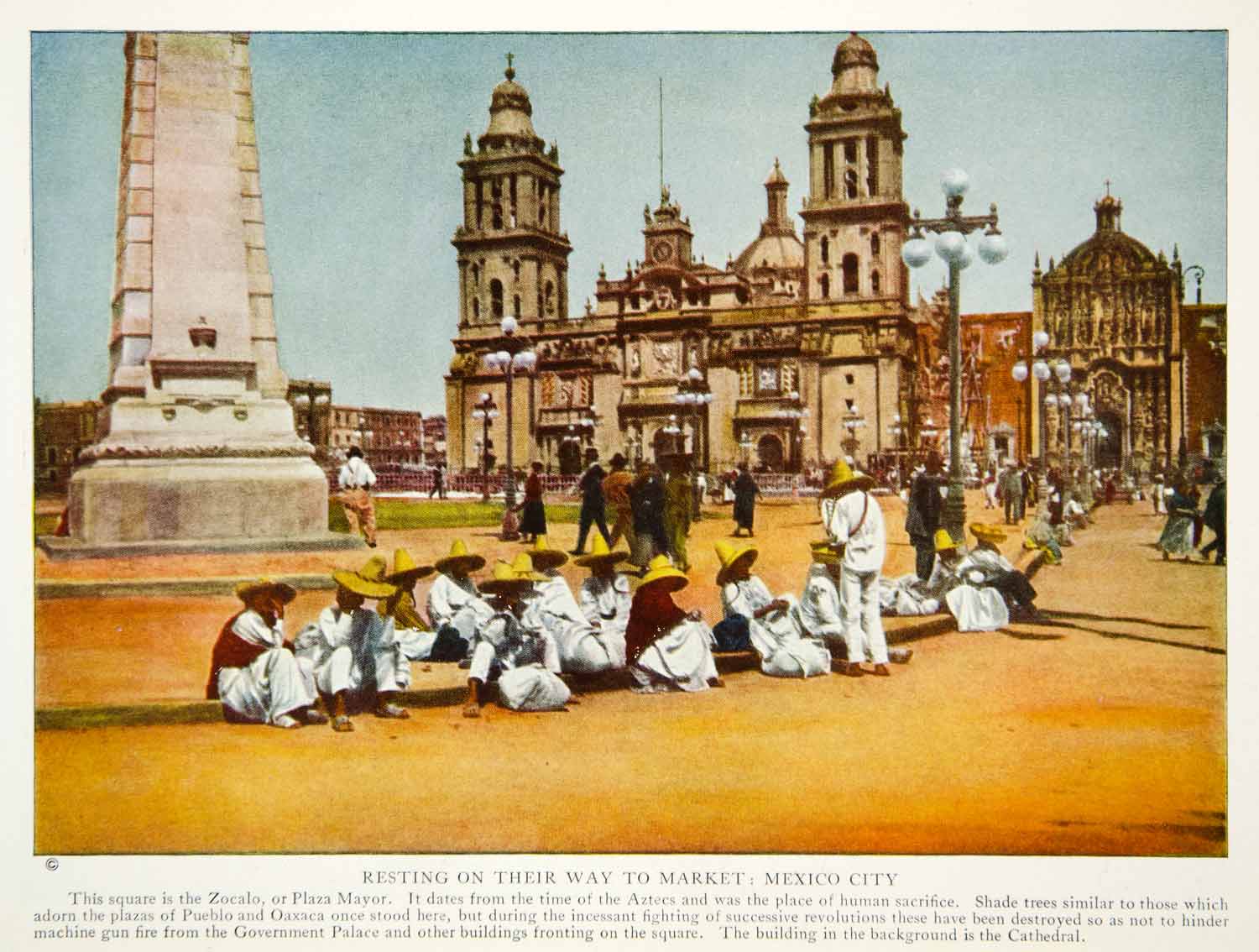 1923 Color Print Mexico City Zocalo Plaza Mayor Cathedral Historical Image NGMA1