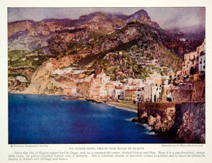 1928 Color Print Amalfi Trade City Port Italy Italian Mediterranean NGMA1