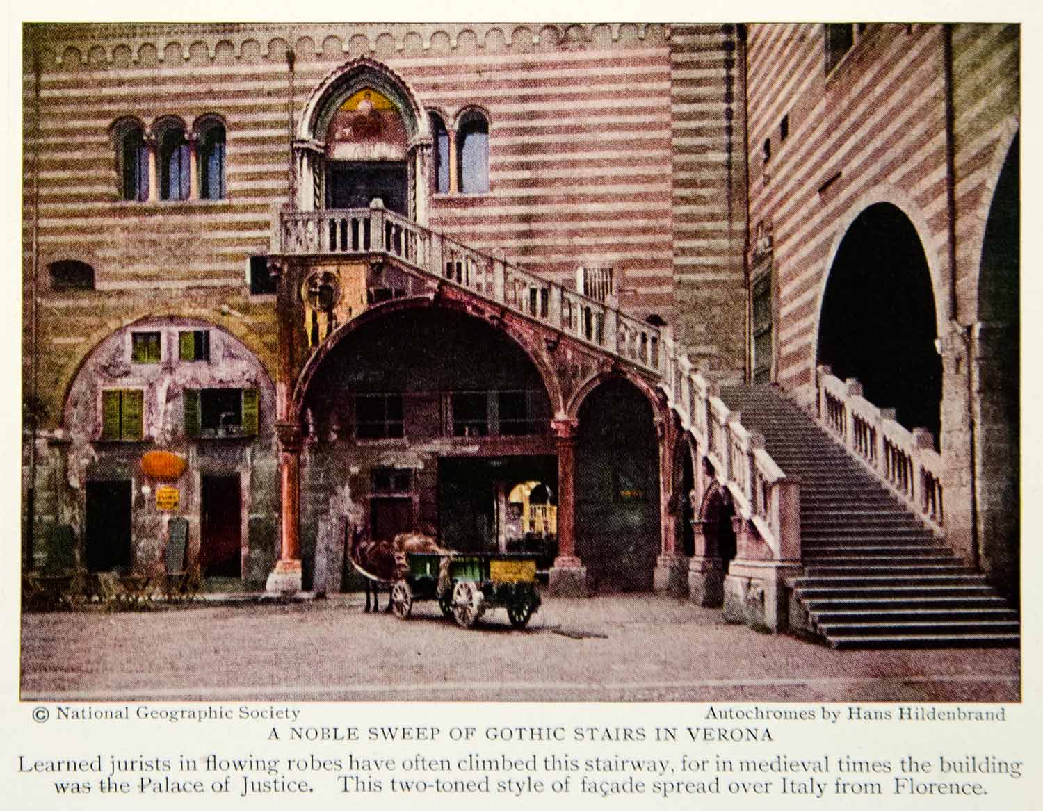1928 Color Print Architecture Gothic Stairs Verona Italy Palace Justice NGMA1