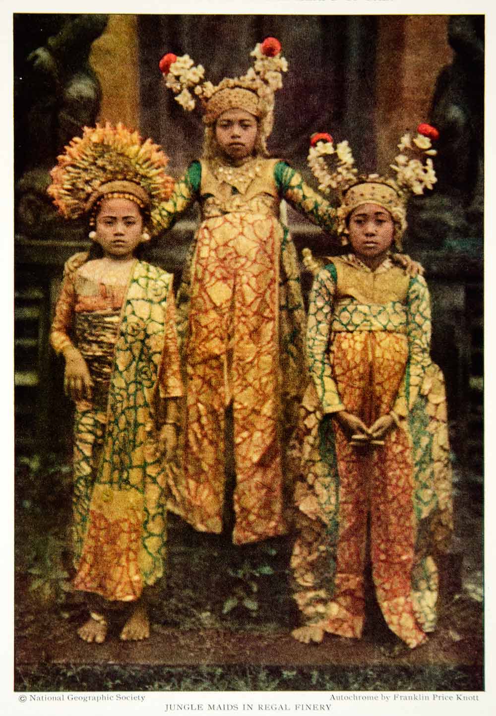 1928 Color Print Balinese Bali Traditional Ceremonial Dresses Girls Costume Garb