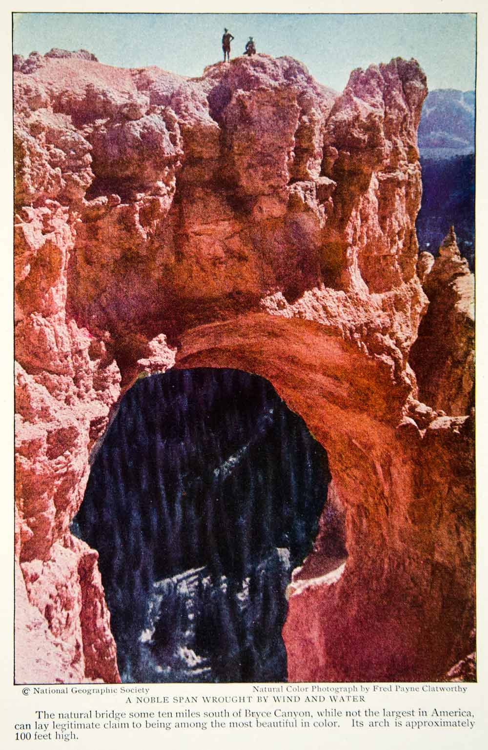 1928 Color Print Natural Bridge Bryce Canyon National Park Utah Landscape Image