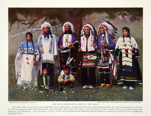 1928 Color Print Sioux Indians Tribe Traditional Garb Costume Headdress Image