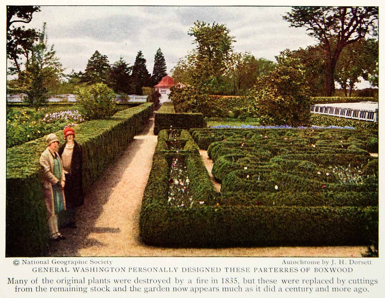 1928 Color Print Mount Vernon George Washington Garden Historical