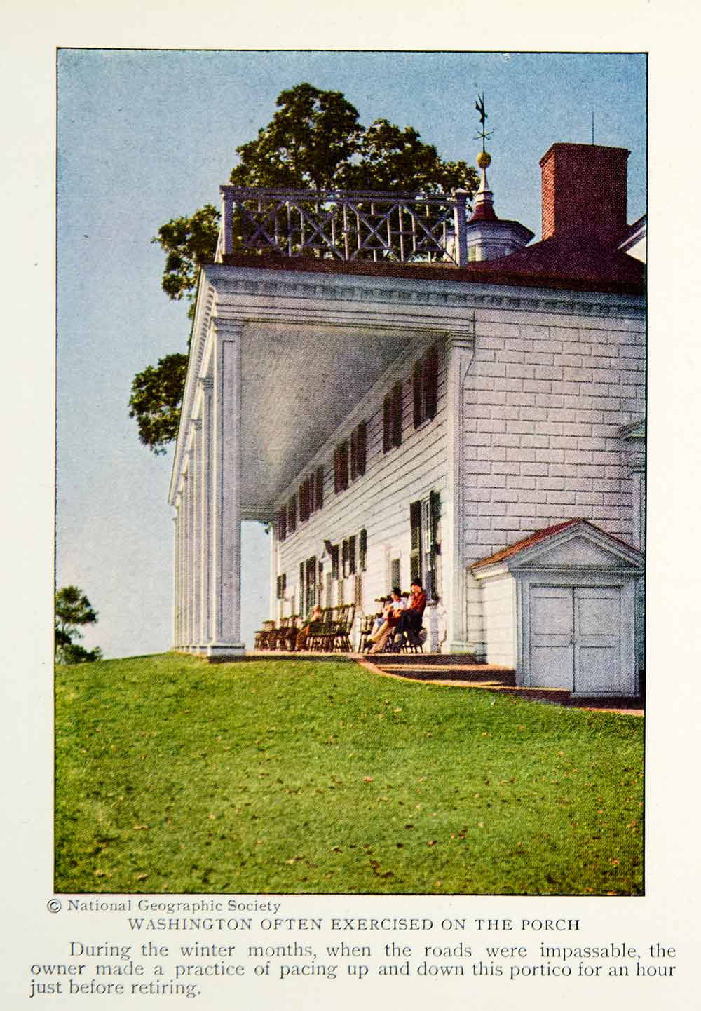1928 Color Print George Washington Mount Vernon Porch Mansion Historical Image