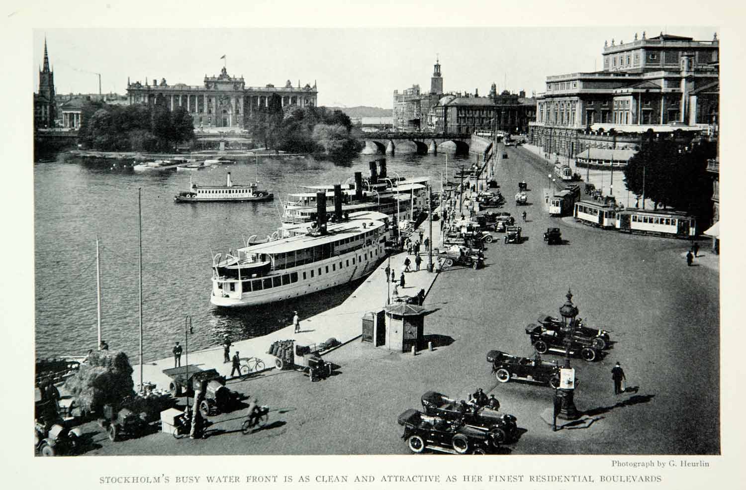 1928 Print Stockholm Sweden Waterfront Cityscape Ships Architecture Image NGMA2