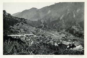 1928 Print Litang River Valley China Village Town Architecture Historical NGMA2