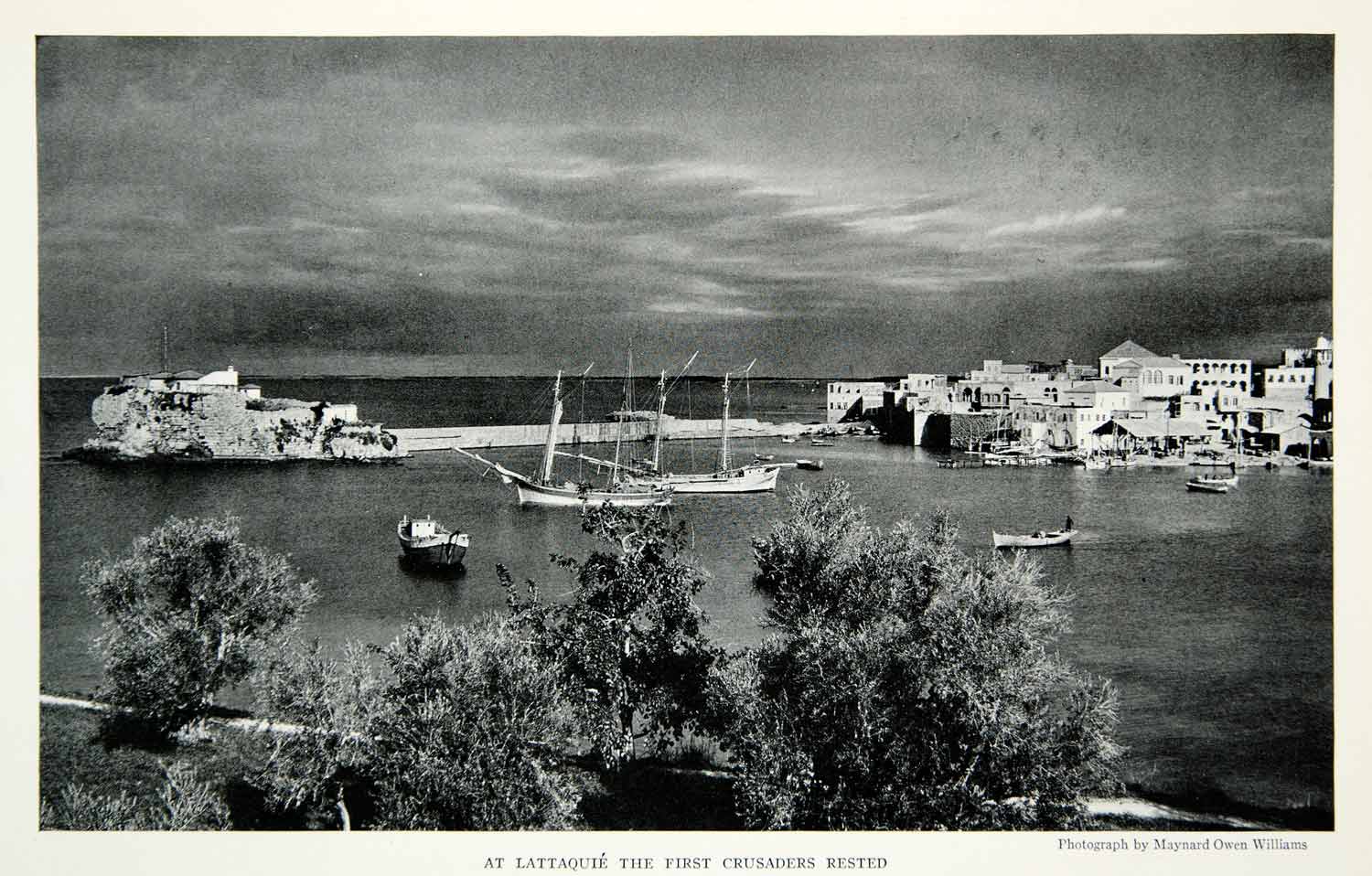 1933 Print Lattaquie Syria Coastal City Port Harbor Shipyard Historical NGMA3