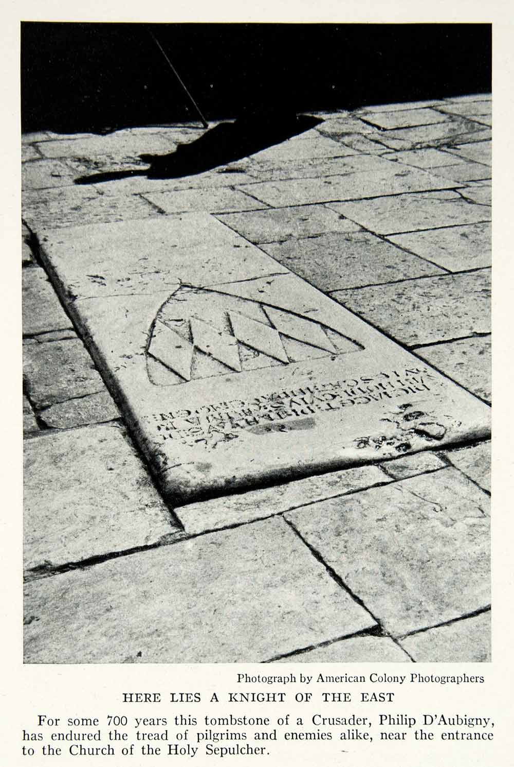 1933 Print Crusader Grave Monument Philip D'Aubigny Church Holy Sepulcher NGMA3