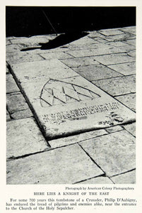 1933 Print Crusader Grave Monument Philip D'Aubigny Church Holy Sepulcher NGMA3