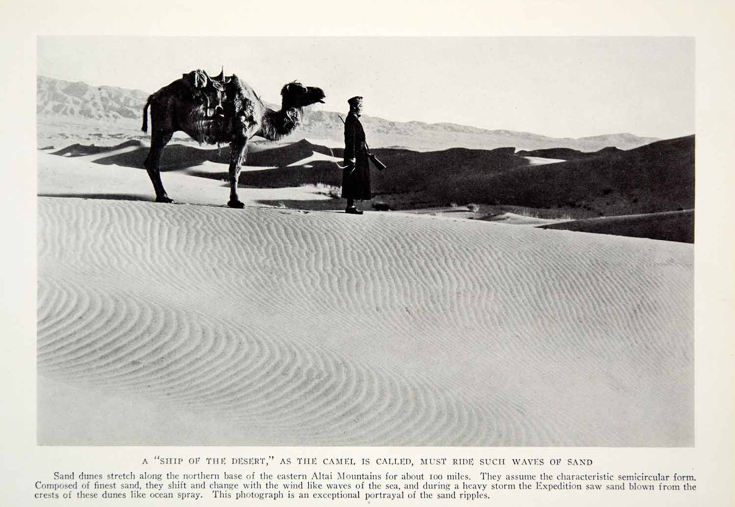 1933 Print Desert Floor Altai Mountains Man Camel Landscape Gobi Image NGMA3