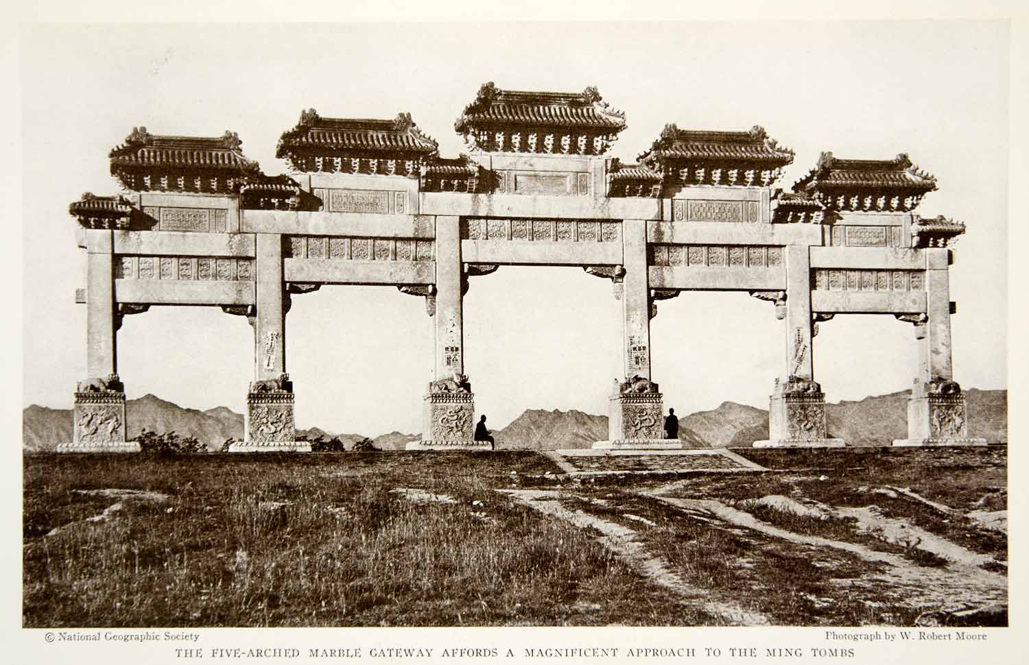 1933 Print Ming Dynasty Tombs Beijing China Marble Arches Historical Image NGMA3