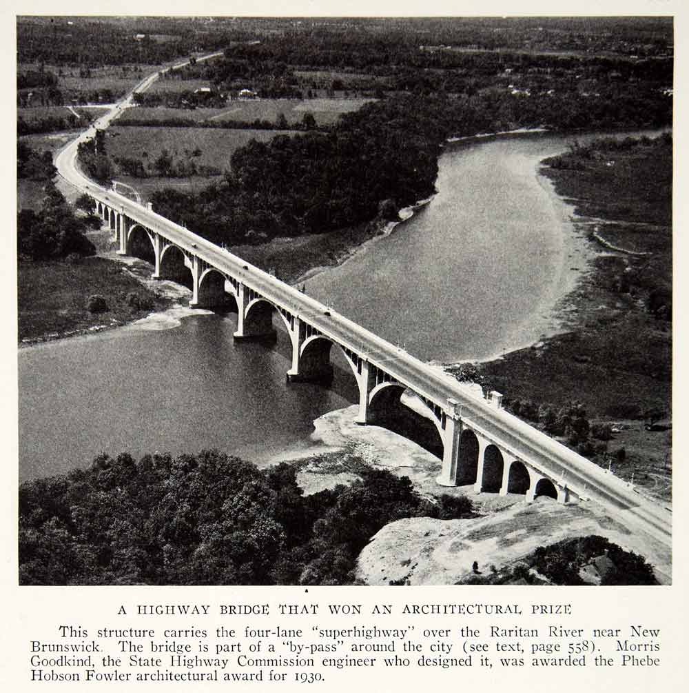1933 Print Bridge Architecture Raritan River New Brunswick Historical NGMA3