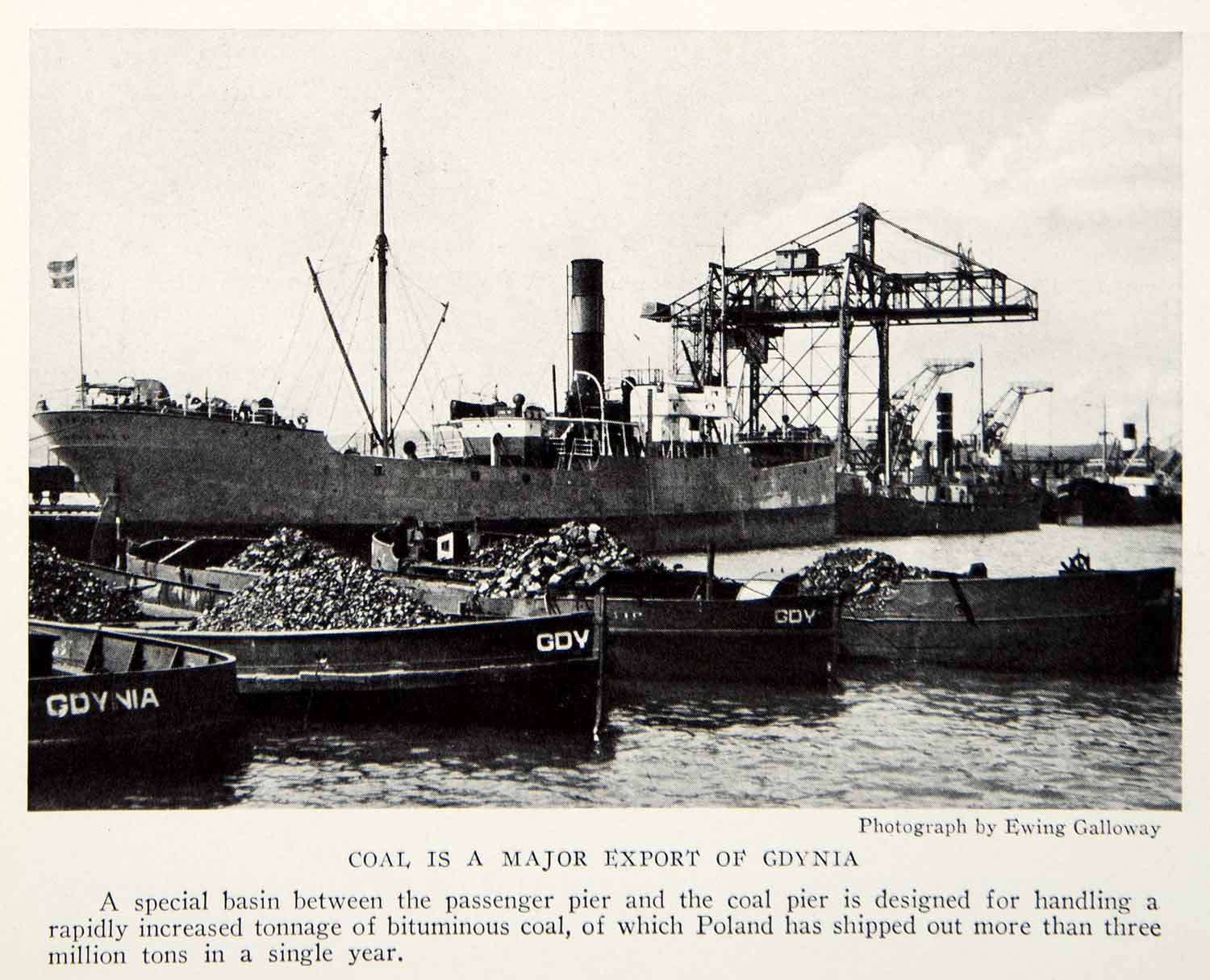 1933 Print Gdynia Poland Coal Vessel Trade Boat Shipping Historical Image NGMA3