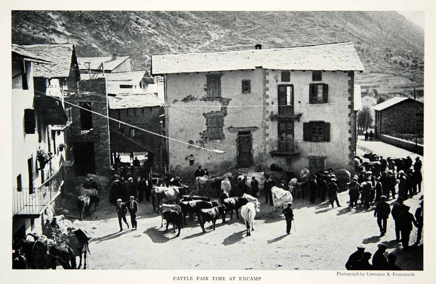 1933 Print Andorra Encamp Town Parish Cattle Architecture Historical Image NGMA3