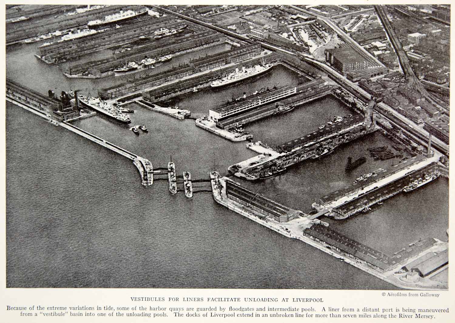 1934 Print Liverppol England Port Shipping Harbor Historical Image Aerial  NGMA3, image size:1500x1067