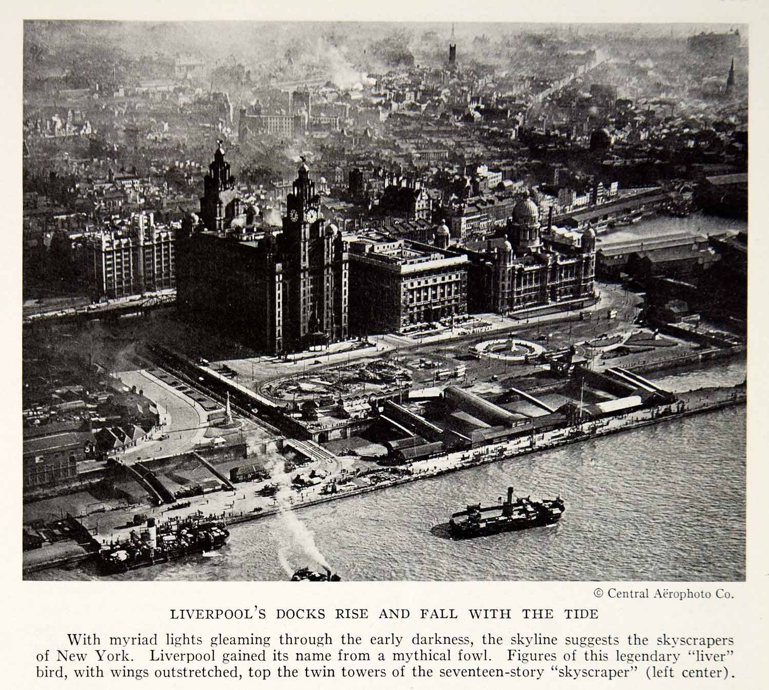 1934 Print Liverpool England Aerial View Docks Harbor Historical Image NGMA3