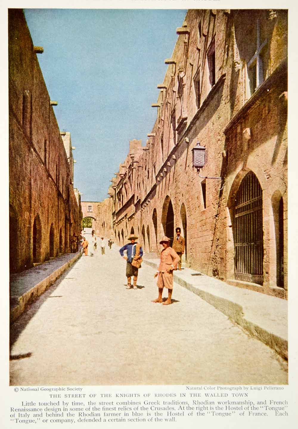 1933 Color Print Knight Street Rhodes Greece Greek Town Historical Image NGMA3