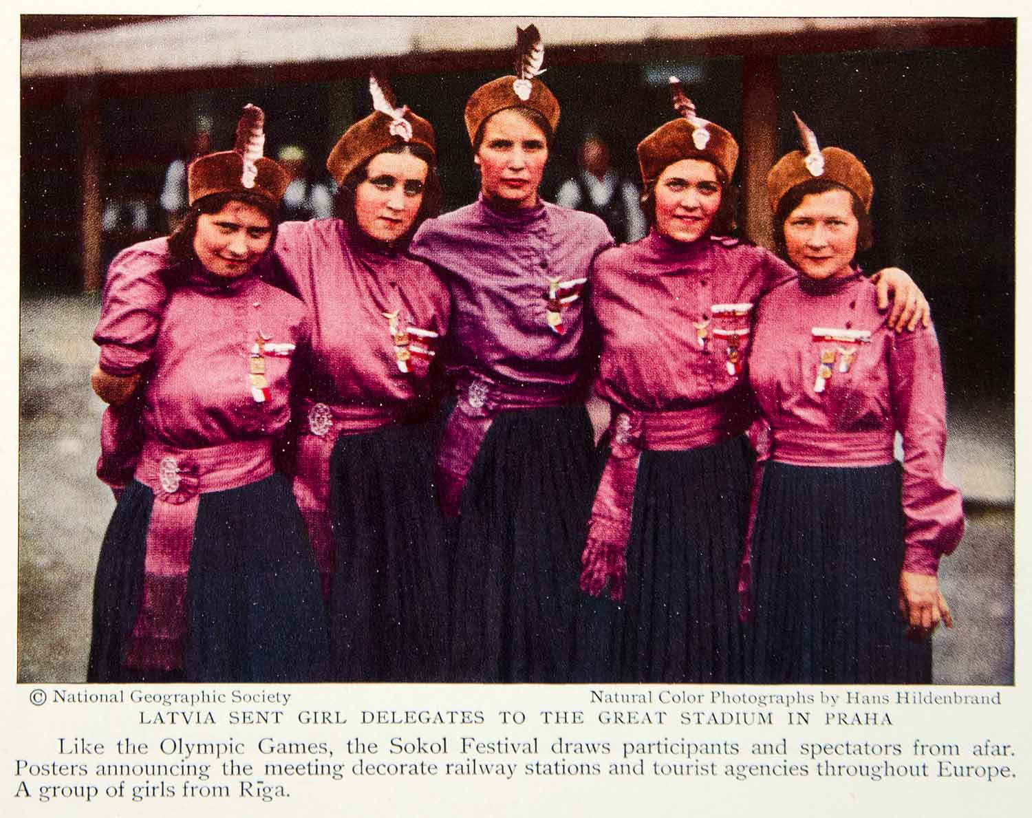 1933 Color Print Latvia Women Traditional Dress Gown Sash Historical Image  NGMA3