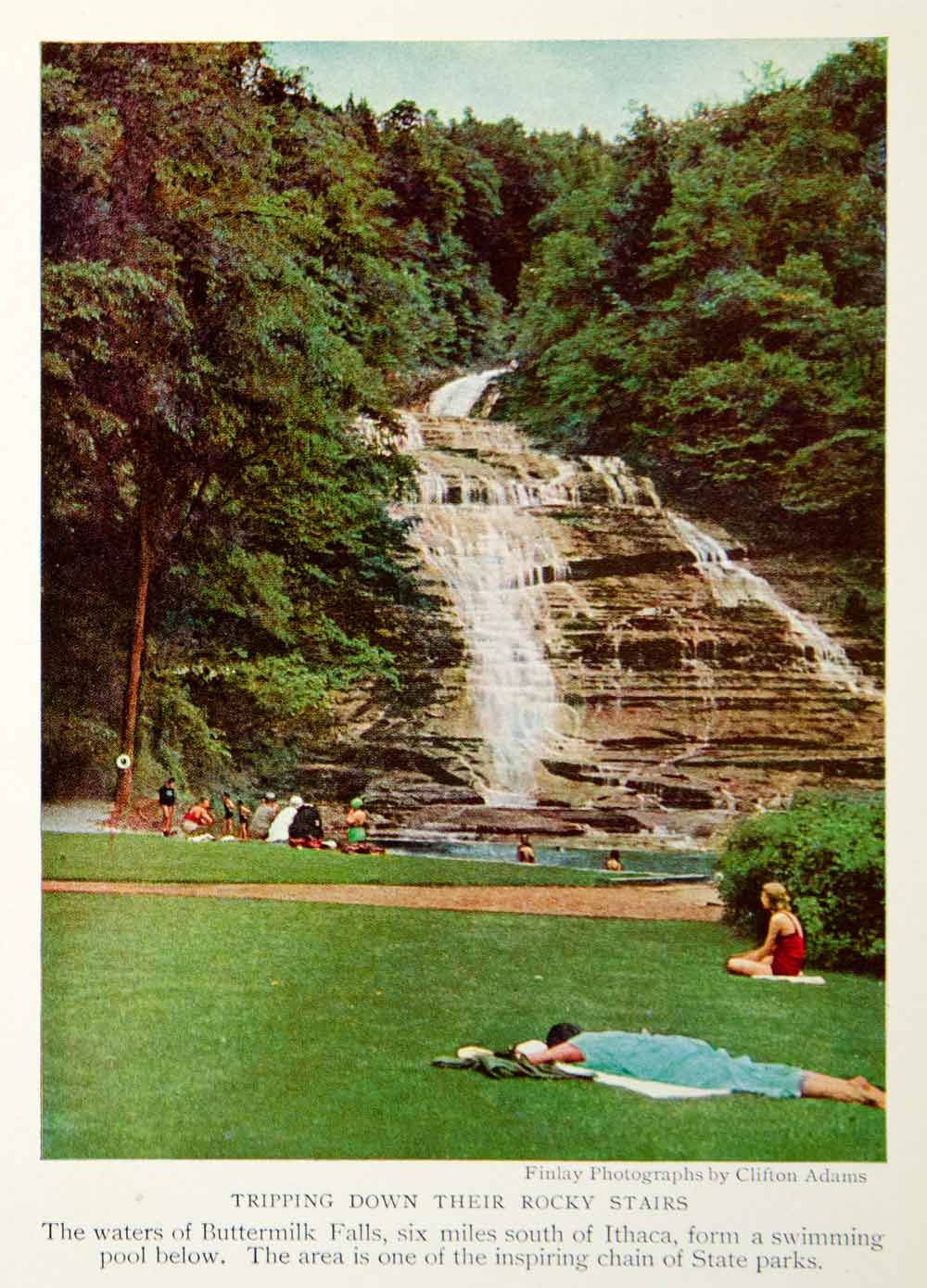 1933 Color Print Buttermilk Falls Ithaca New York State Historical Image NGMA3