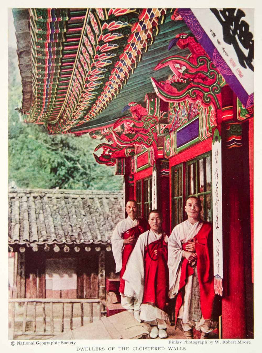 1933 Color Print Choanji Monastery Monks Traditional Dress Costume Ima ...