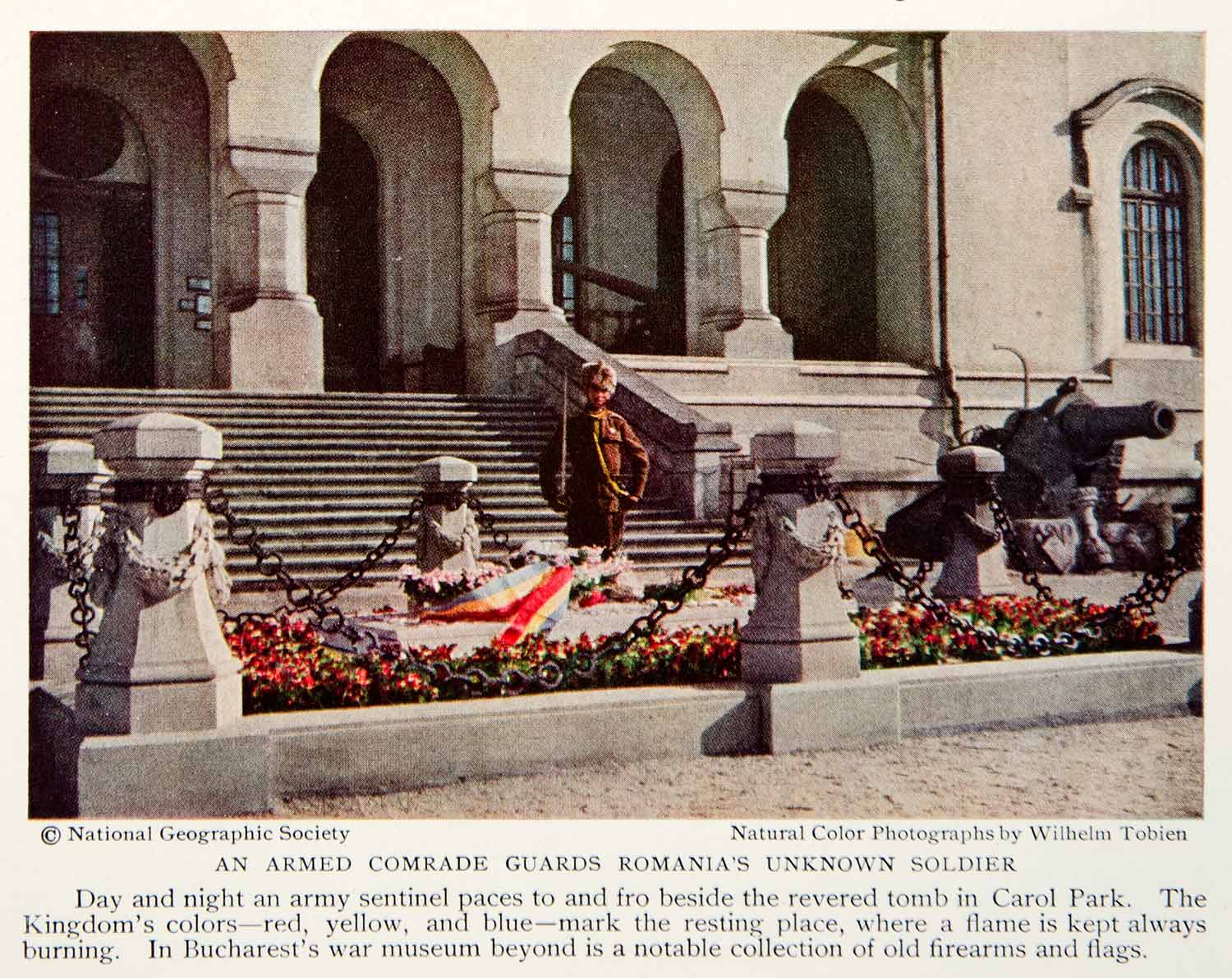 1934 Color Print Bucharest Romania Monument Unknown Soldier Guard Image NGMA3
