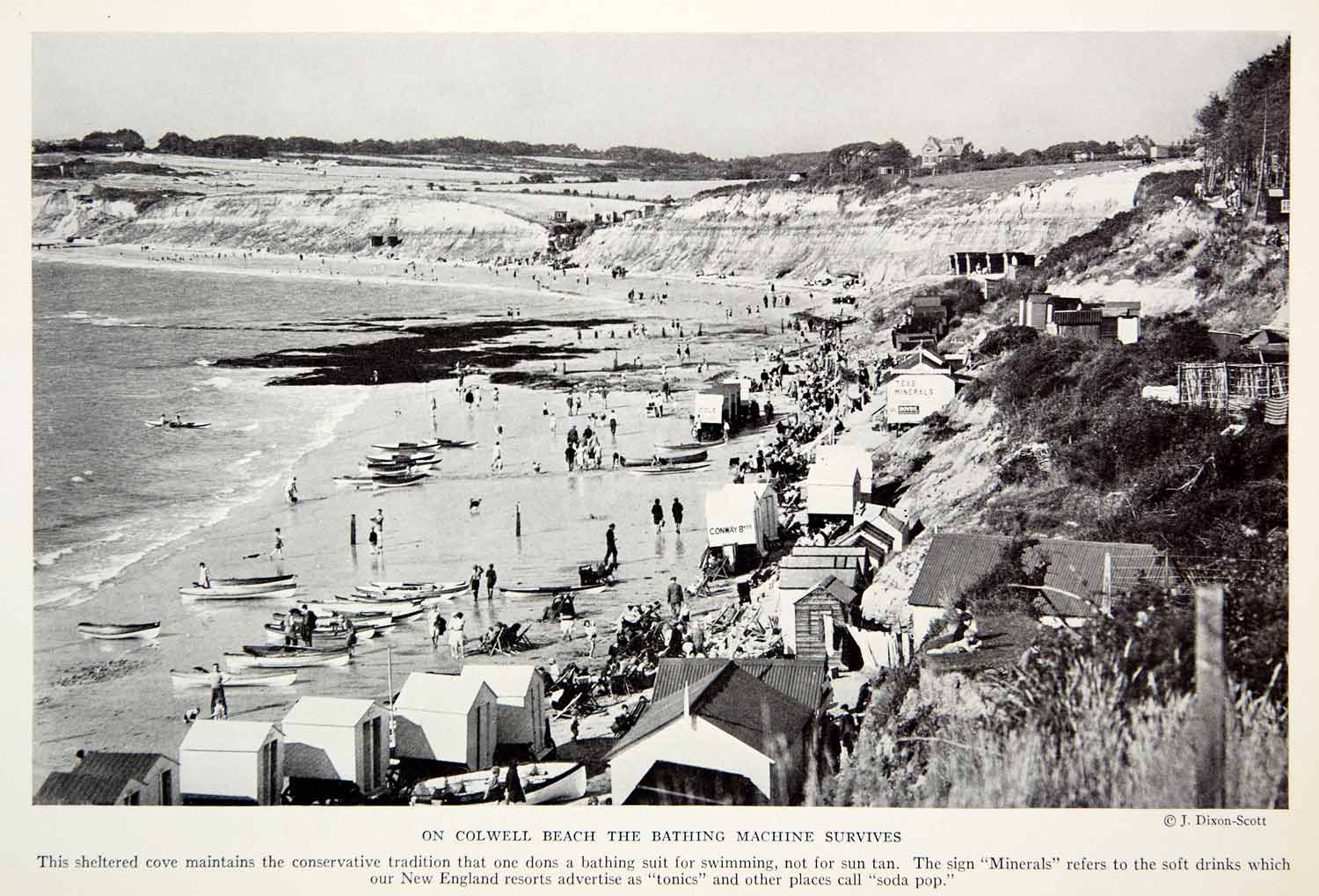 1935 Print Colwell Beach Cove Bathing Coast Shore England Boats Sun Bathe NGMA5