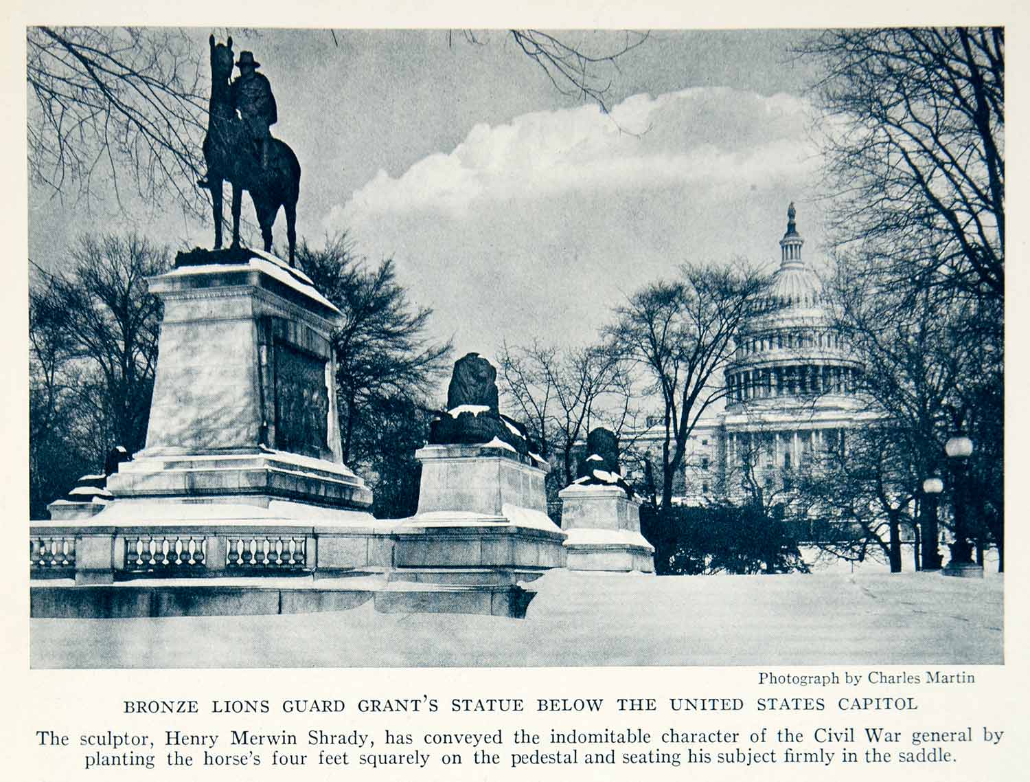 1935 Print Bronze Lion Statues Grant Nation Capital Washington DC Winter NGMA5