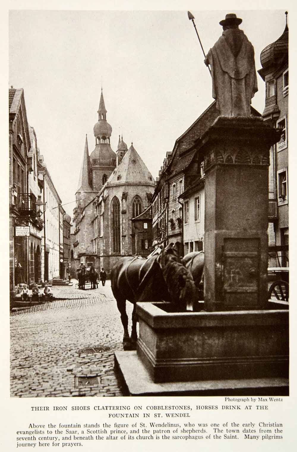 1935 Print Saint Wendelinus Statue Fountain Horses Church Germany Saar NGMA5
