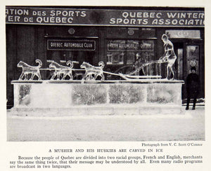 1935 Print Ice Sculpture Dog Racing Huskies Dog Saint Malo Quebec Canada NGMA5